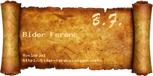 Bider Ferenc névjegykártya